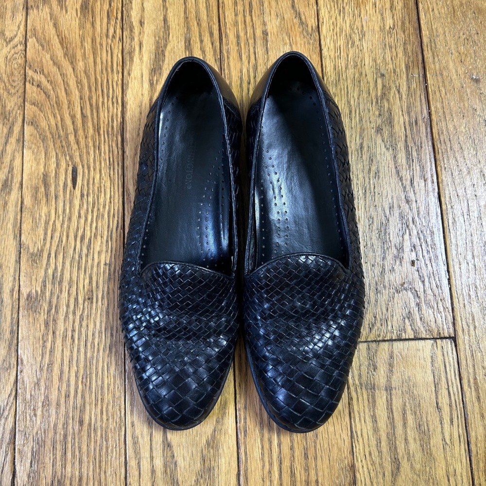 Worthington Black Woven Leather Loafers Almond Toe Slip On Flats